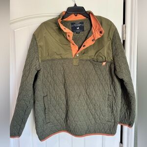 Southern Marsh Olive Green Quilted Pullover with Orange Trim (fits like a large)
